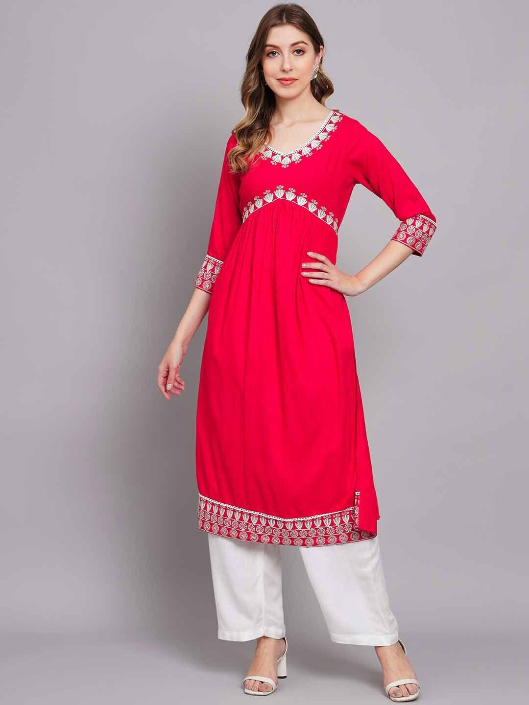 nehamta floral embroidered thread work a-line kurta