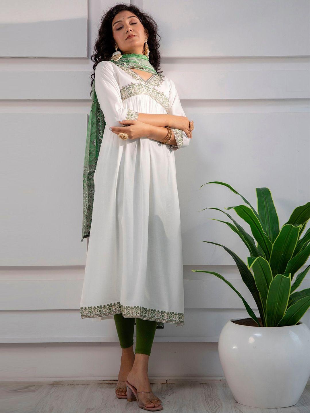 nehamta floral embroidered v-neck empire a-line kurta