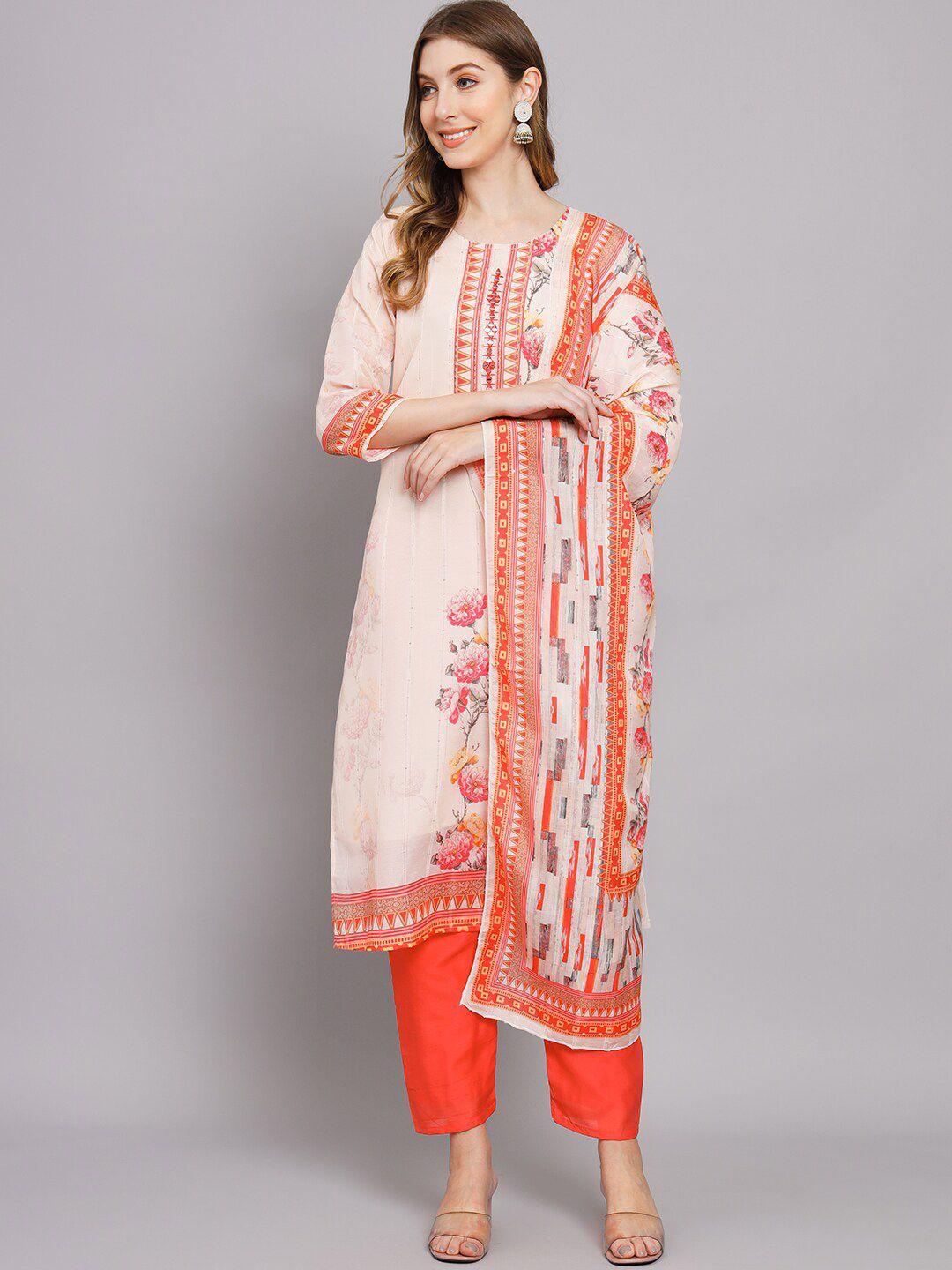 nehamta floral printed mirror work kurta with trousers & dupatta