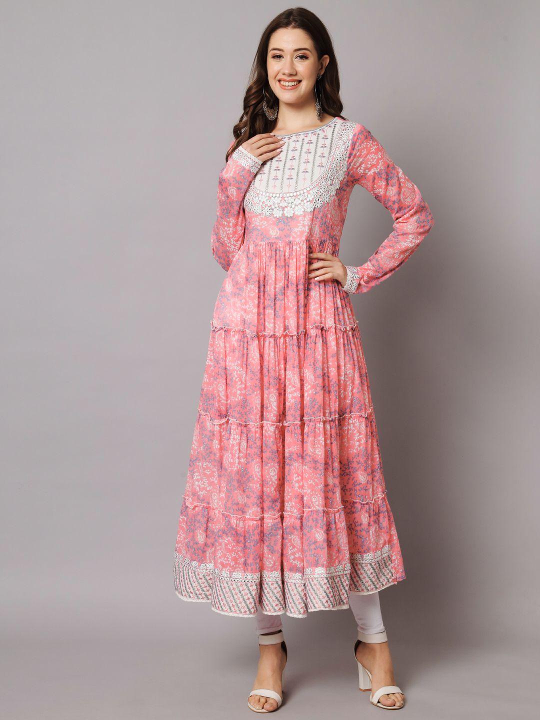 nehamta pink floral printed maxi cotton ethnic dress