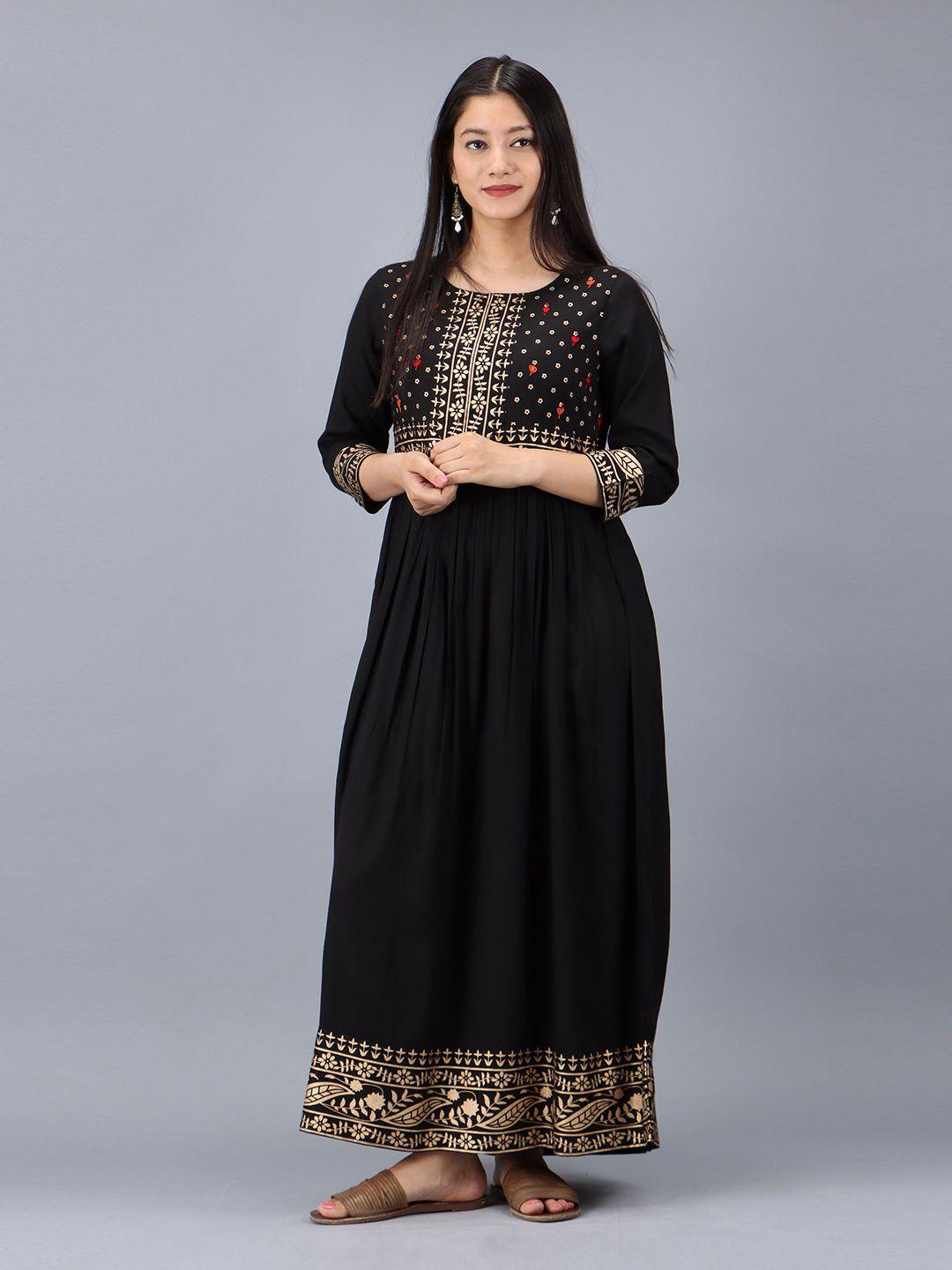 nehamta round neck floral printed embroidered a-line ethnic dress
