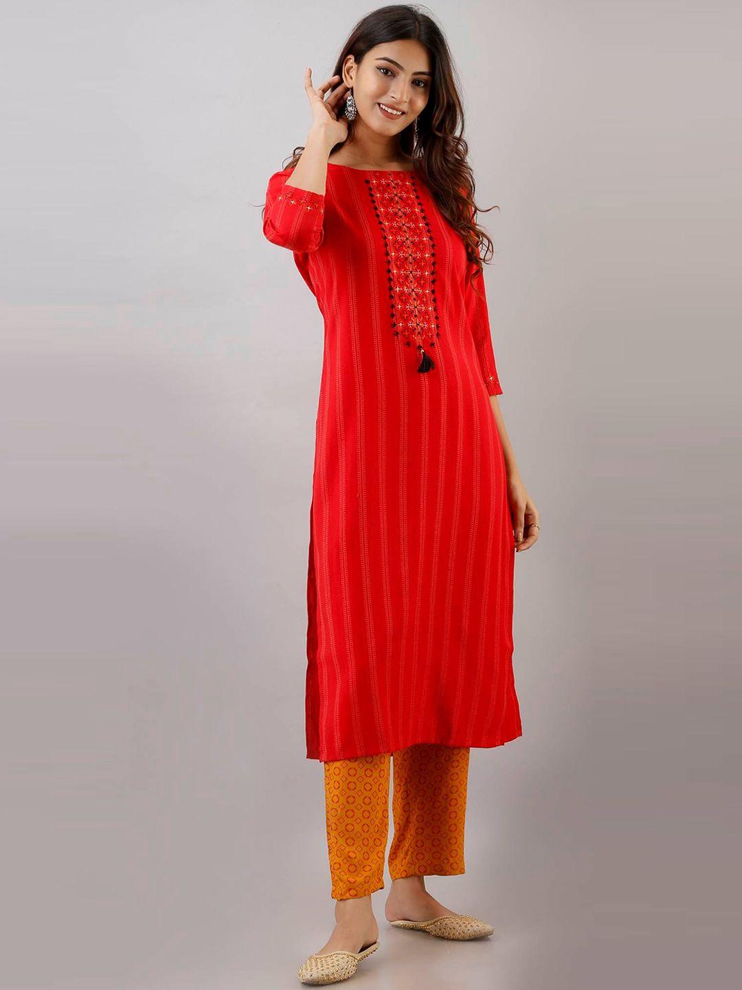 nehamta striped kantha work kurta with trousers