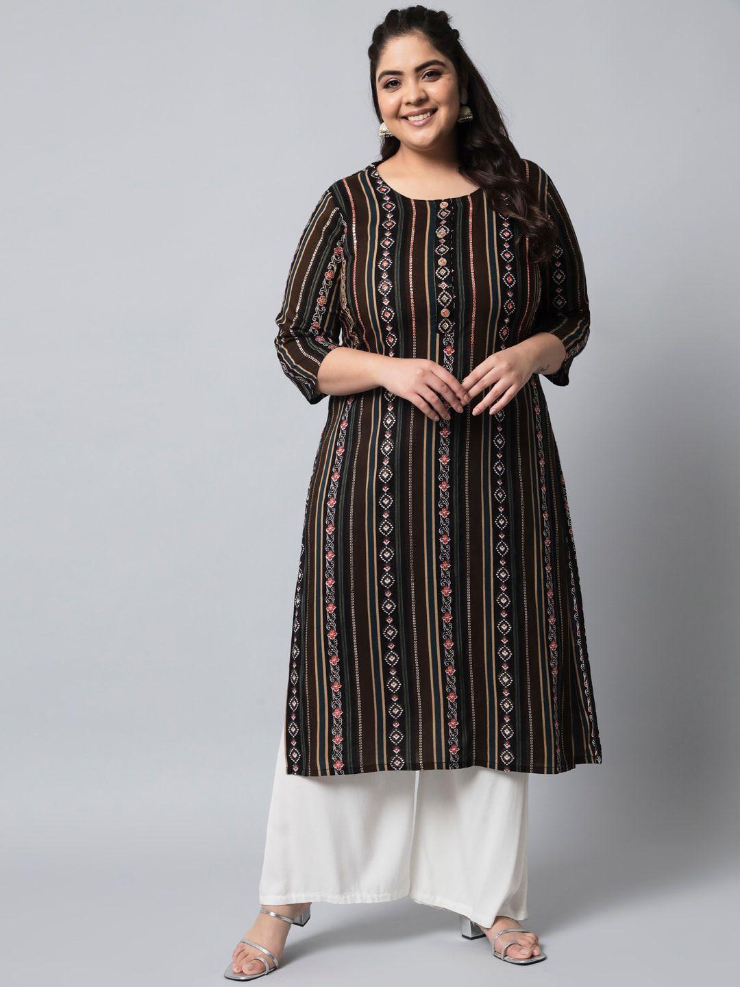 nehamta women brown & black printed kurta