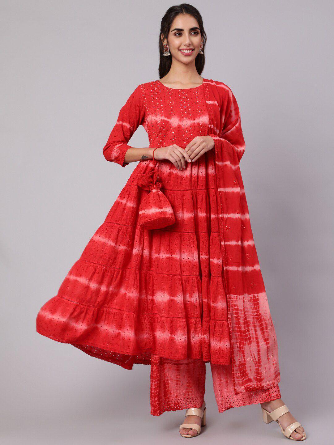nehamta women ethnic motifs dyed tiered pure cotton kurta with palazzos & with dupatta