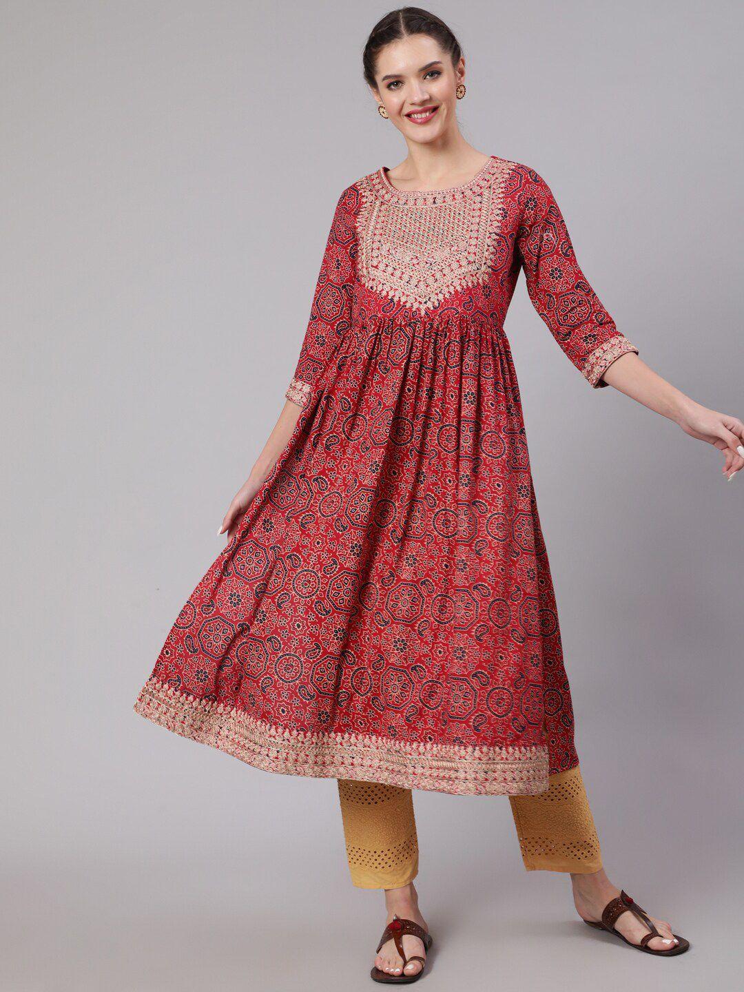 nehamta women ethnic motifs printed anarkali cotton kurta