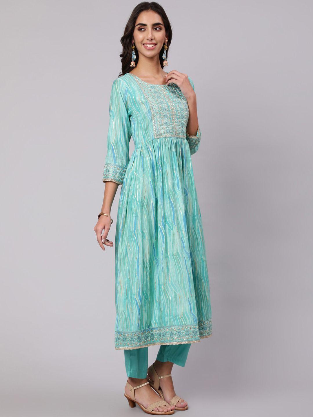 nehamta women ethnic motifs printed thread work kurta with trousers & with dupatta