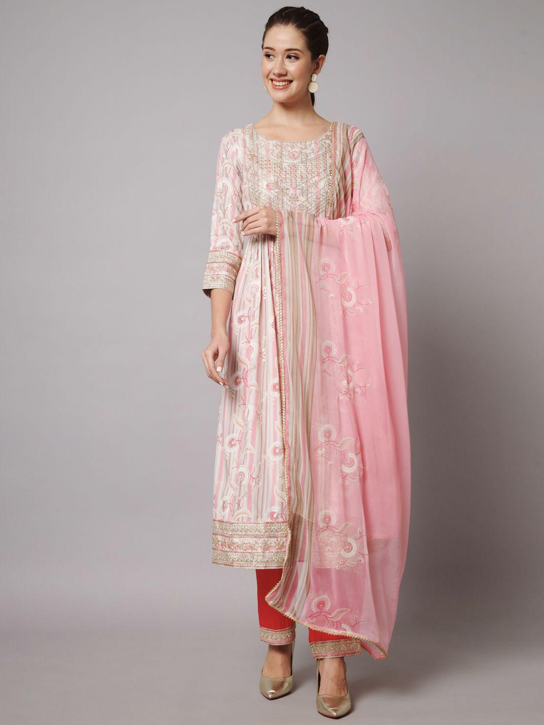 nehamta women floral printed empire kurta with trouser & with dupatta