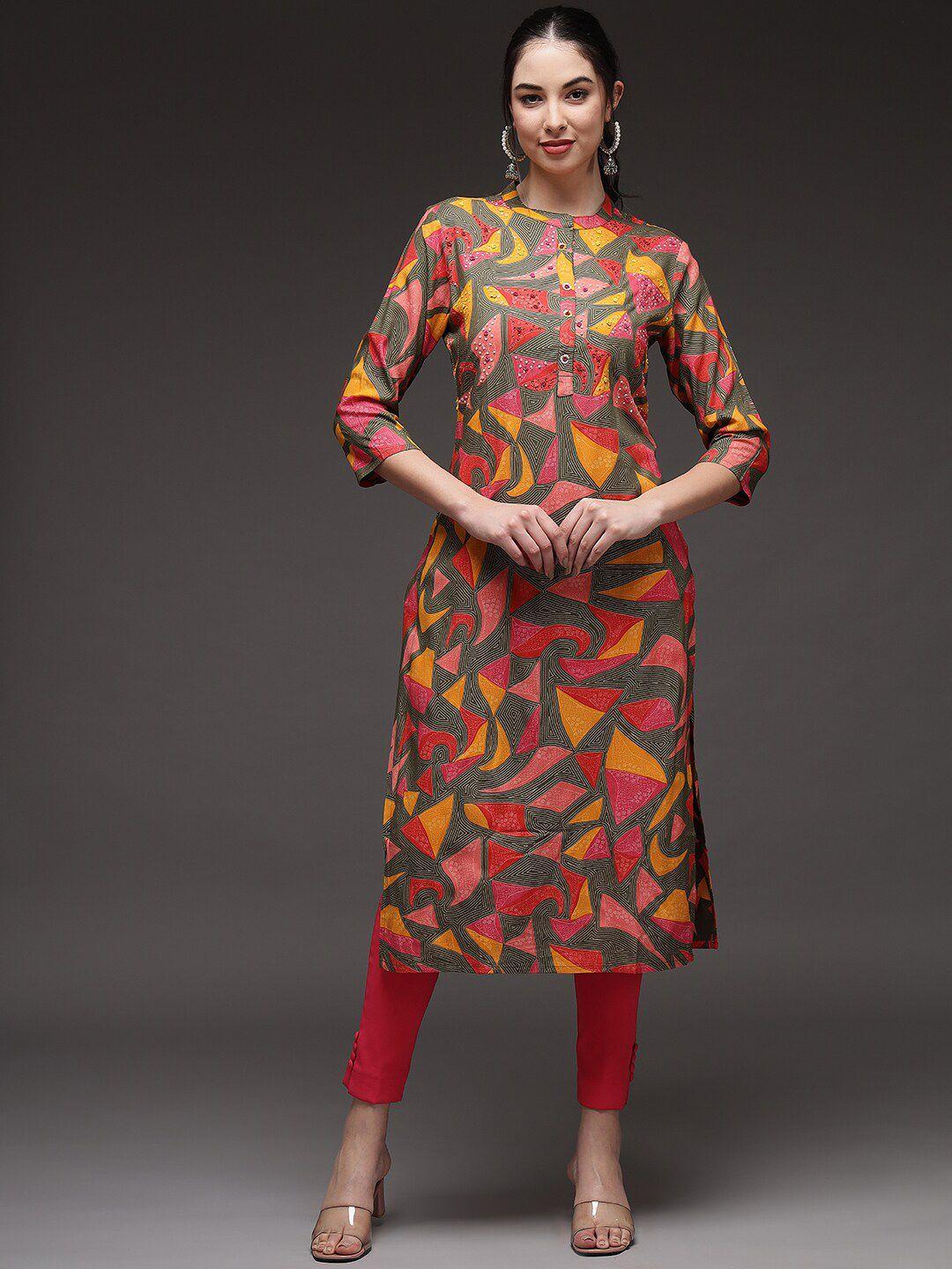 nehamta women grey & multicoloured floral printed kurta