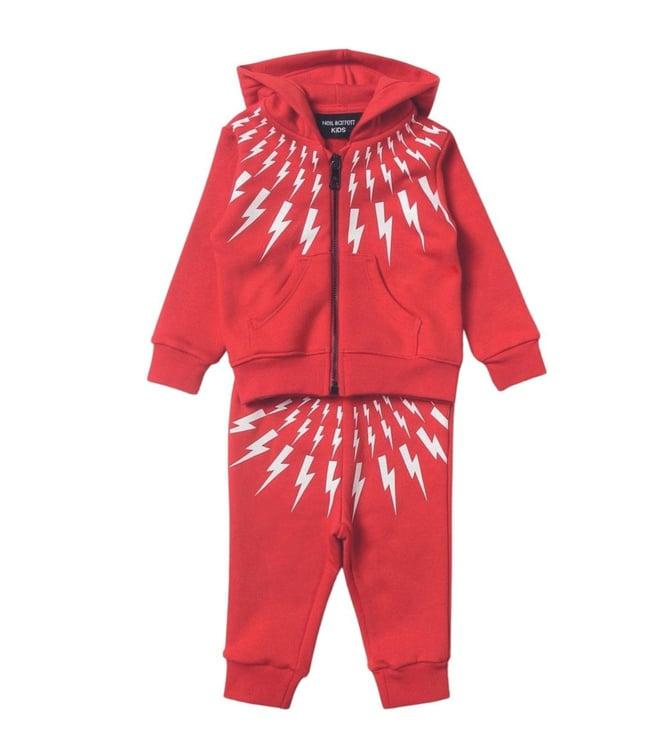 neil barrett kids red printed comfort fit hoodie & joggers set