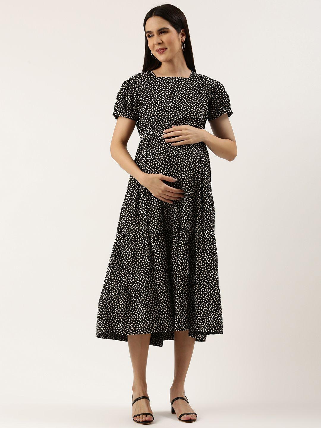 nejo abstract printed puff sleeve maternity a-line midi dress
