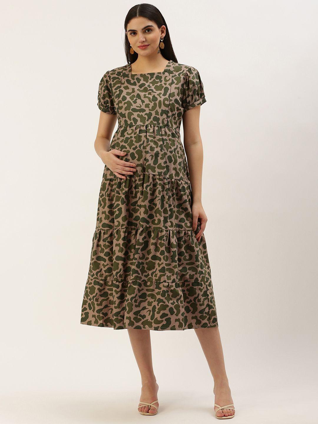 nejo animal print puff sleeve maternity a-line dress