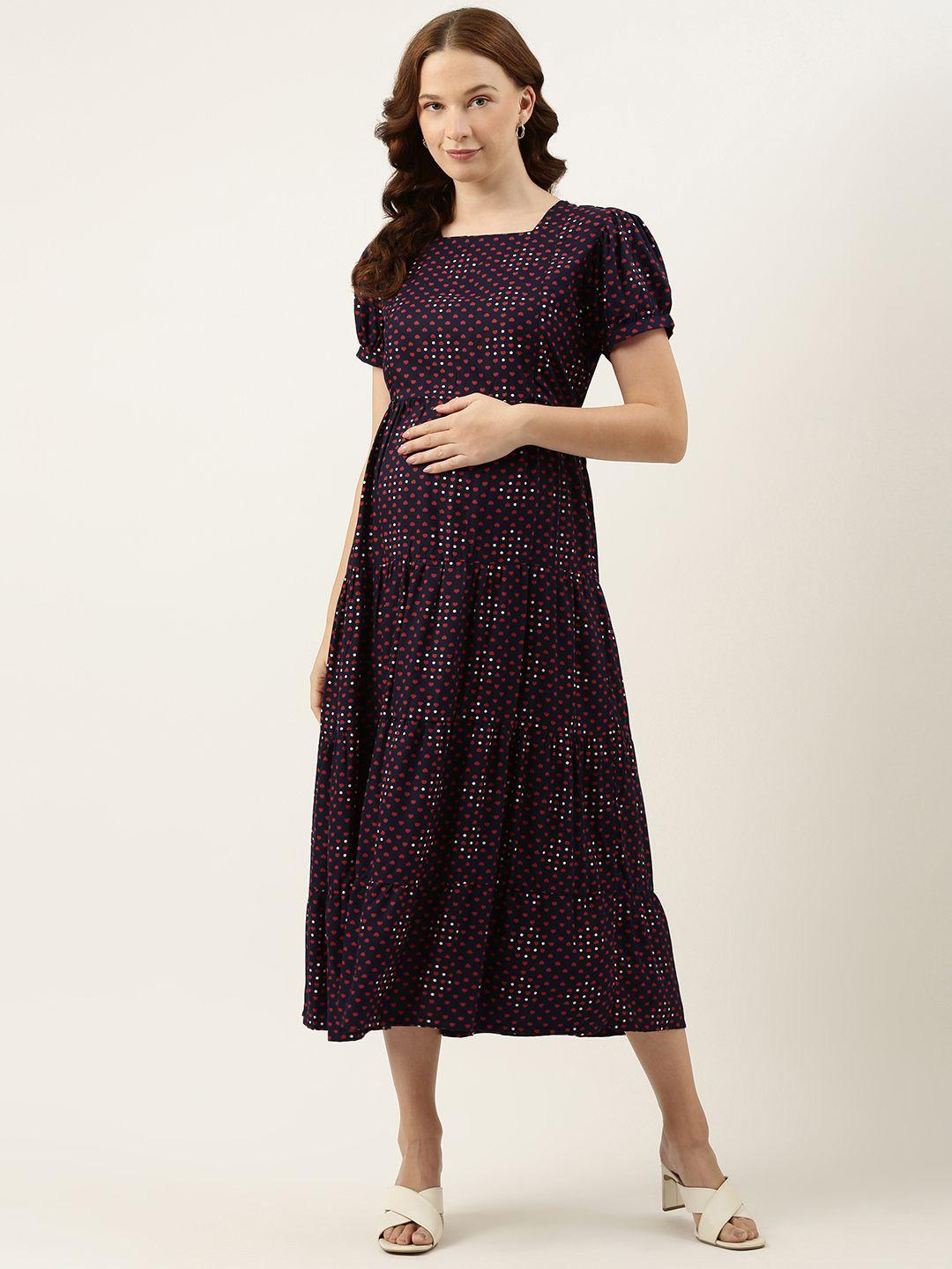 nejo black & red print maternity a-line midi dress