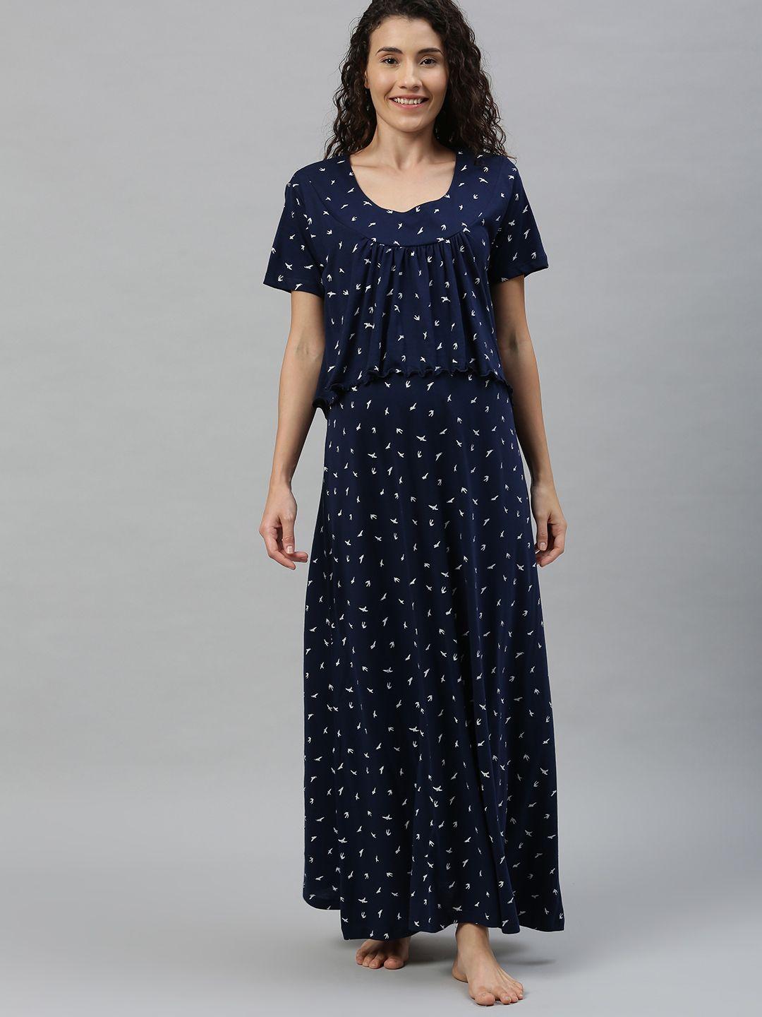 nejo navy blue & white printed feeding nightdress