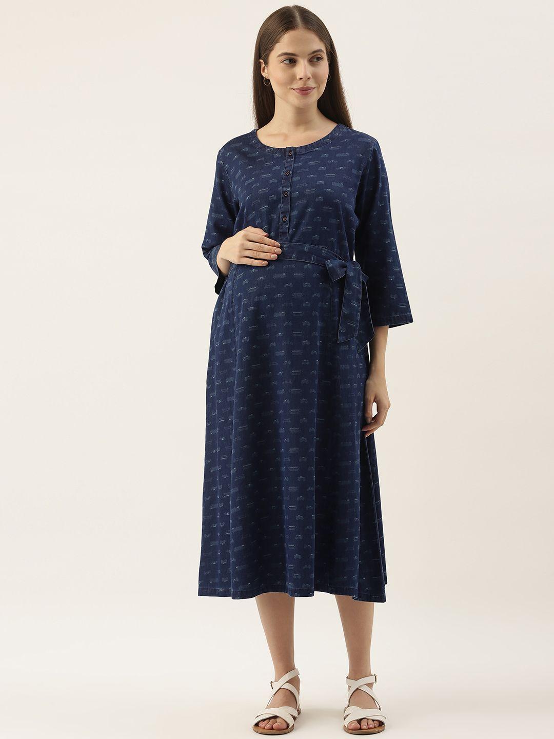 nejo navy blue solid maternity dress