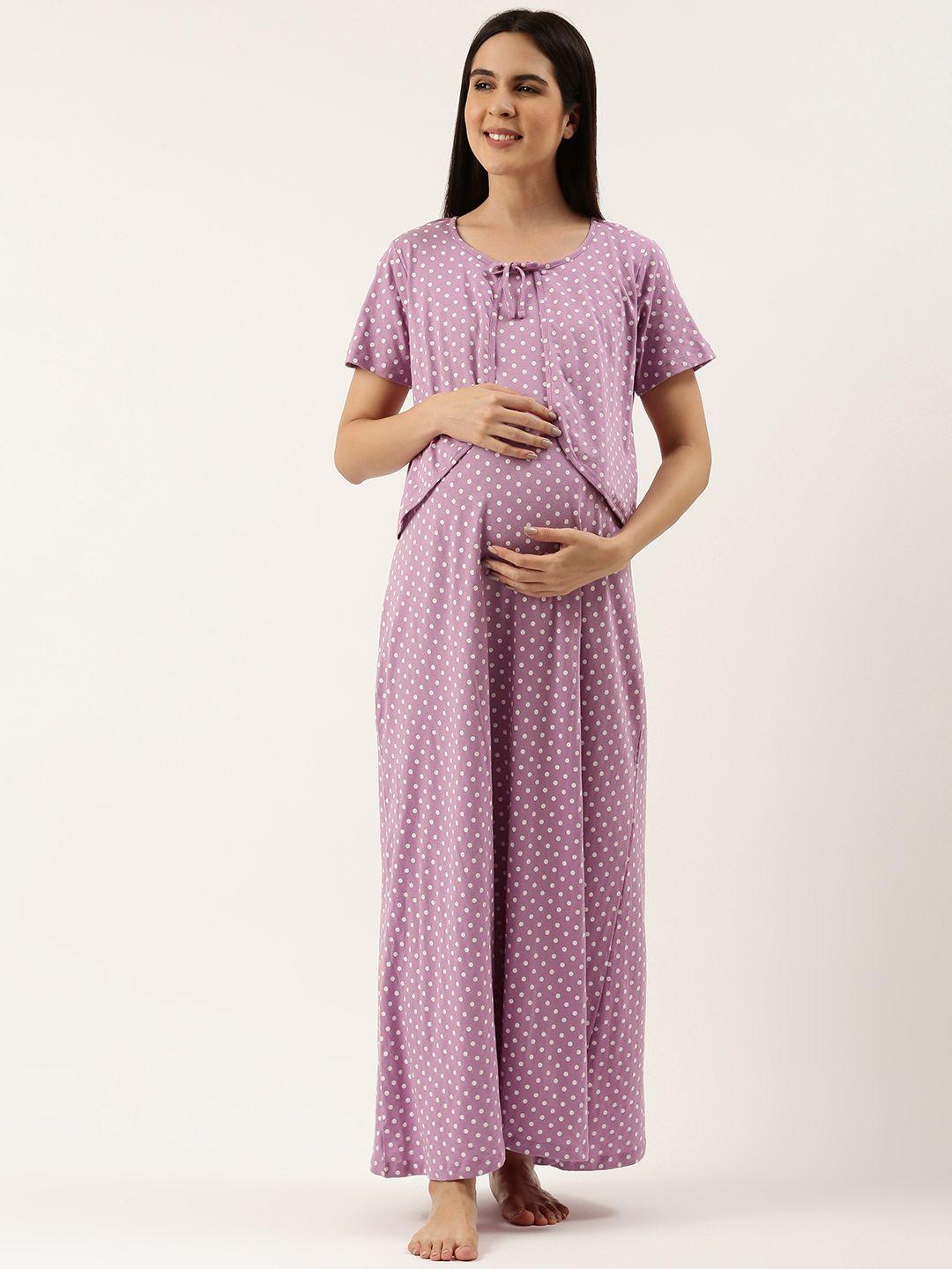 nejo polka dots printed maternity maxi nightdress