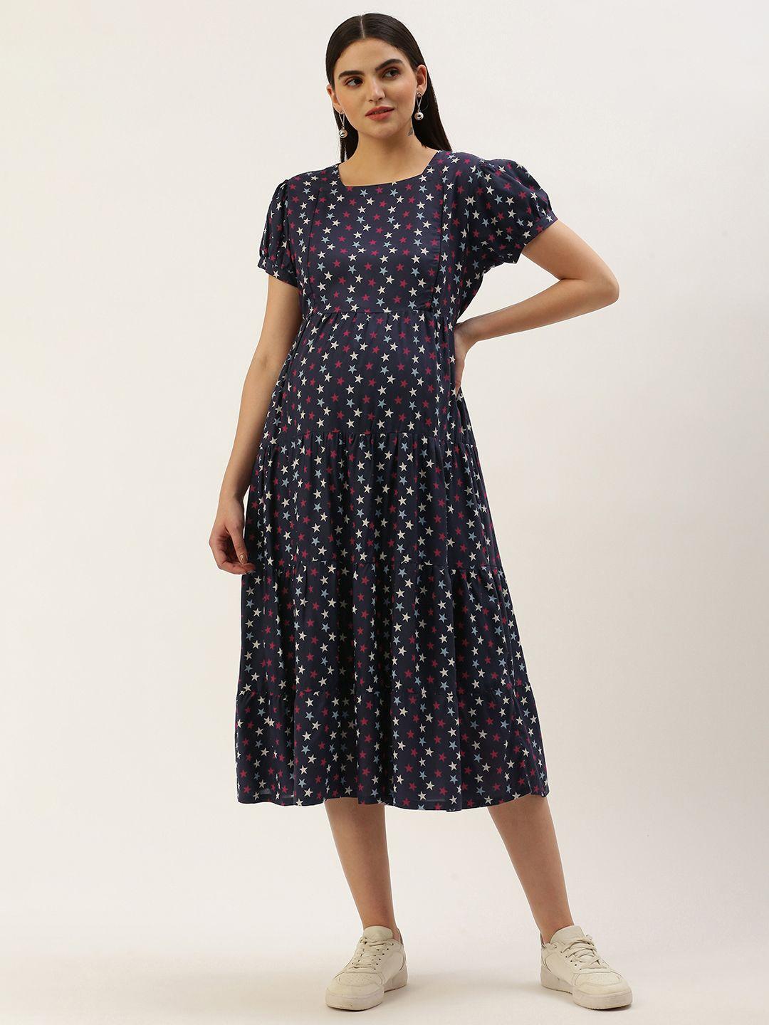 nejo print puff sleeve maternity a-line dress