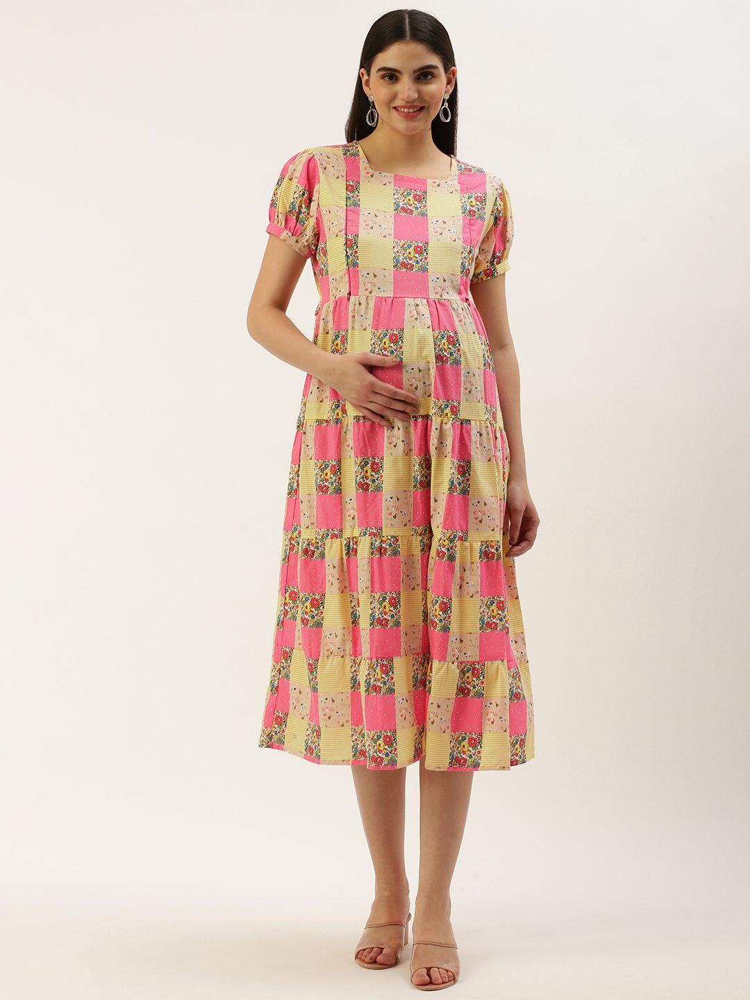 nejo print puff sleeve maternity a-line dress