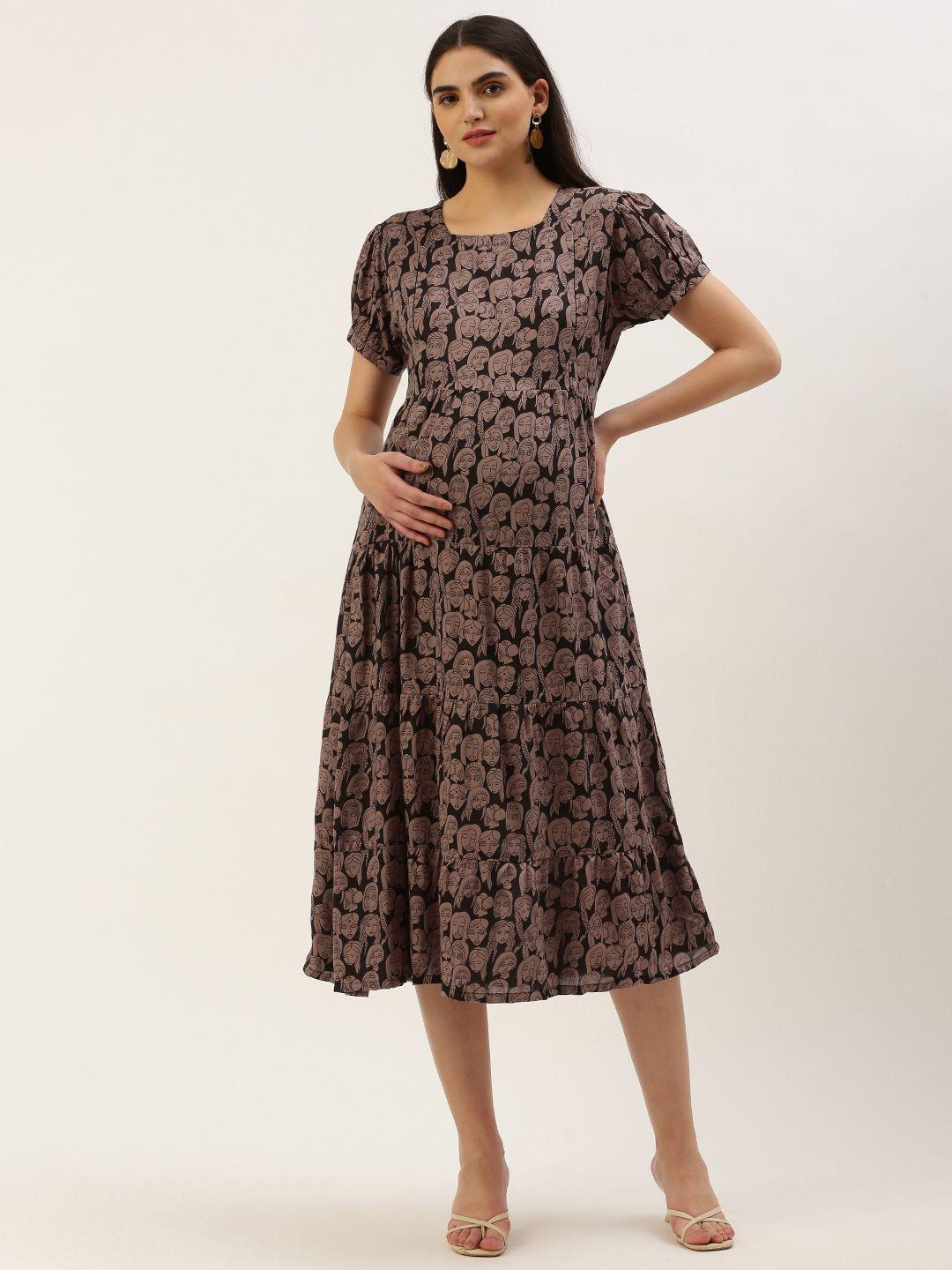 nejo print puff sleeve maternity a-line dress