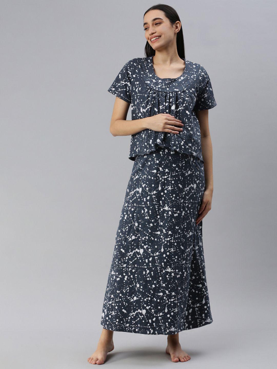 nejo printed cotton maternity maxi nightdress