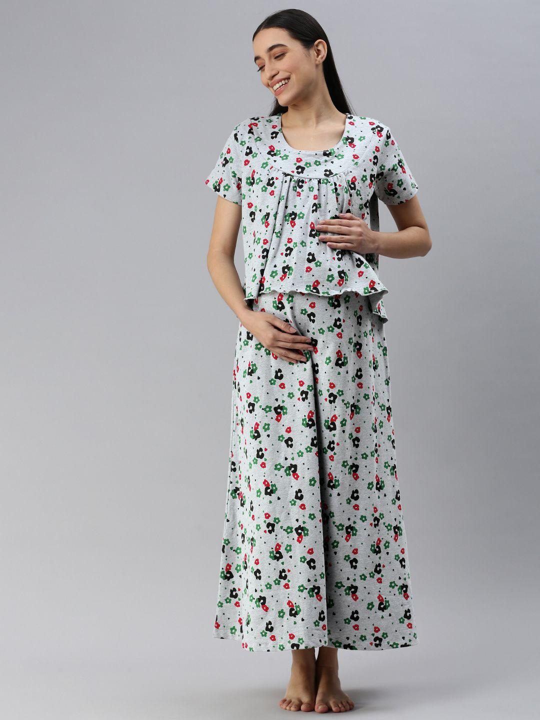 nejo printed cotton maternity maxi nightdress