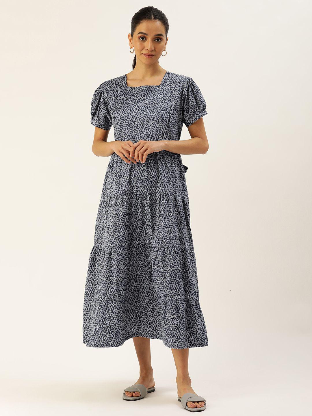 nejo printed puff sleeves maternity pure cotton a-line midi dress