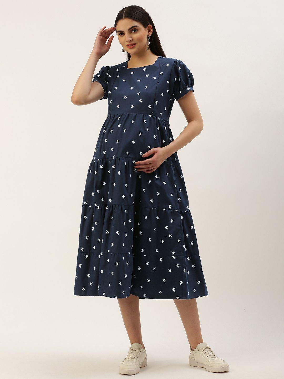 nejo pure cotton print puff sleeve maternity a-line dress