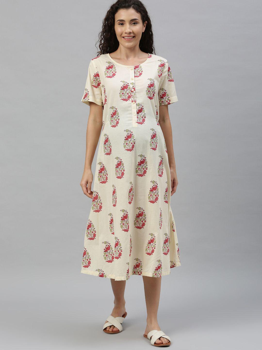 nejo women off-white printed a-line maternity dress
