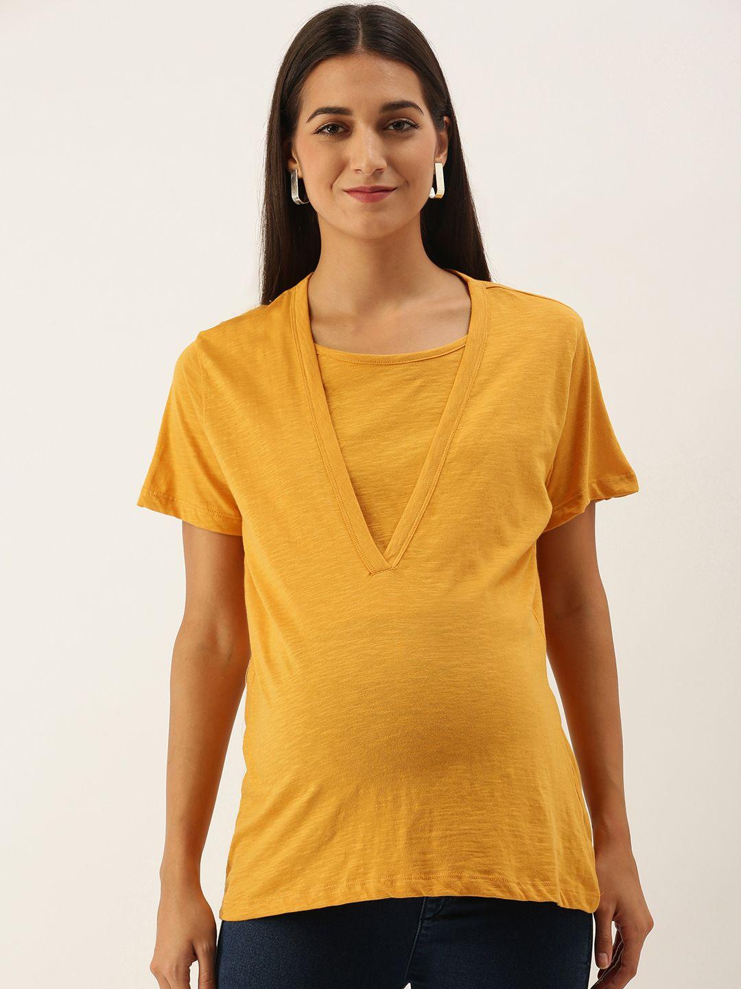 nejo women yellow maternity knit solid regular top