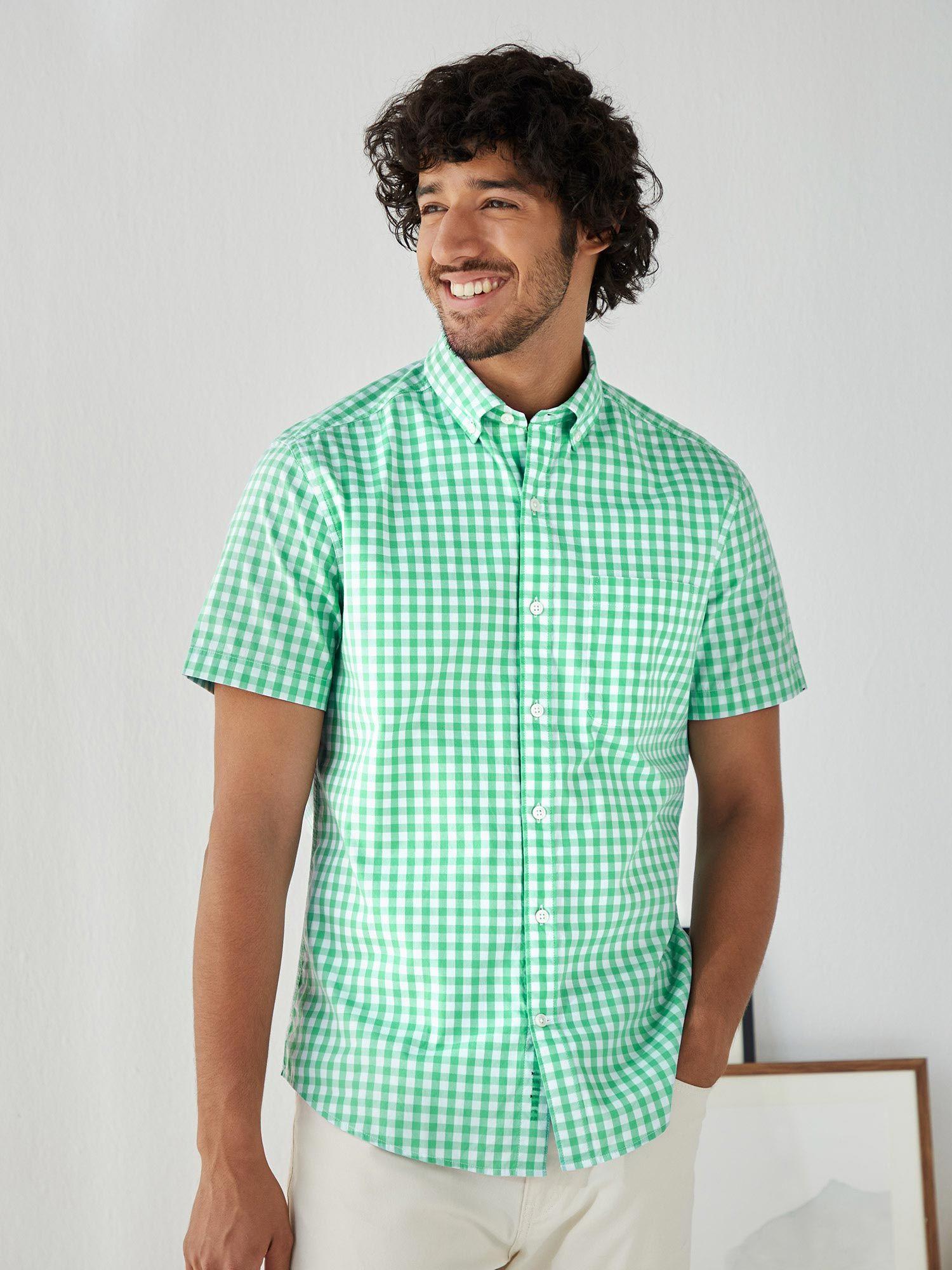 neo mint check half sleeve regular casual shirt