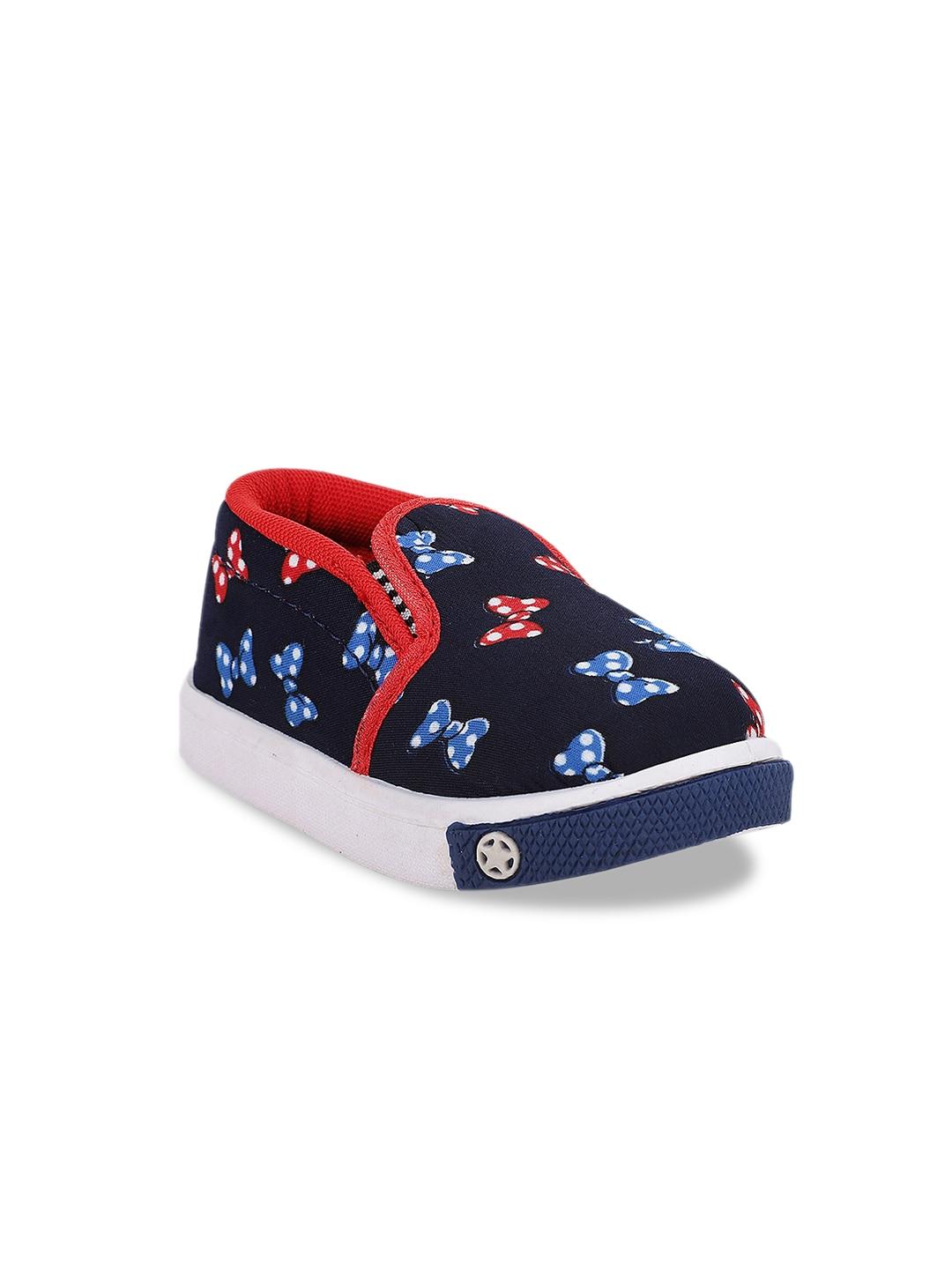 neobaby kids navy blue & red printed slip-on sneakers