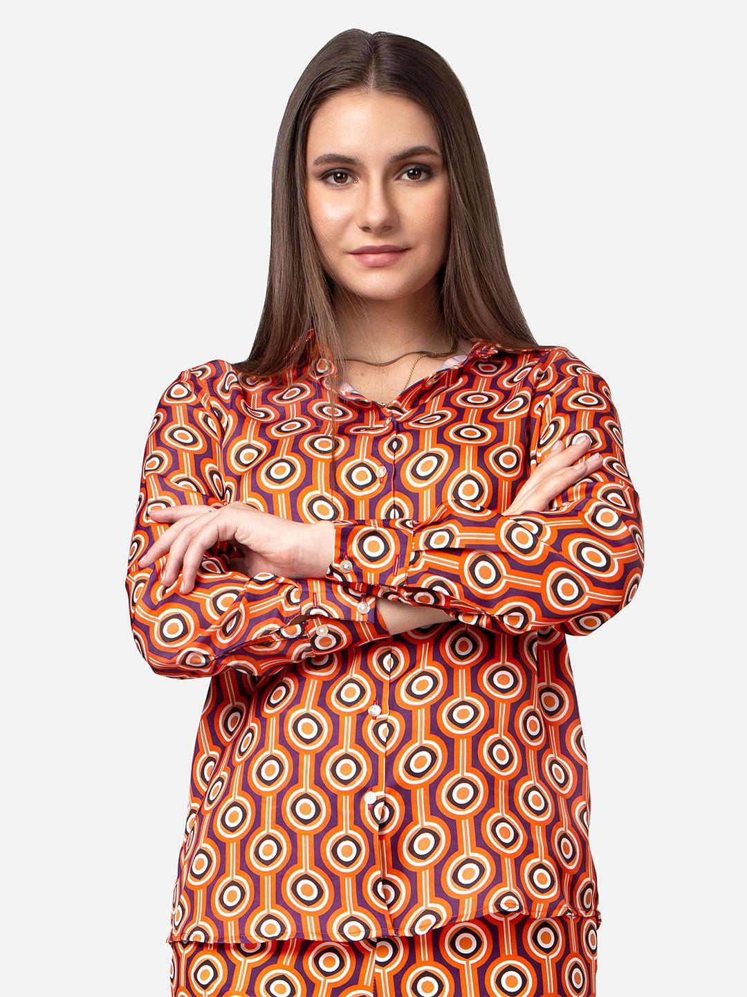 neofaa spread collar geometric printed casual shirt