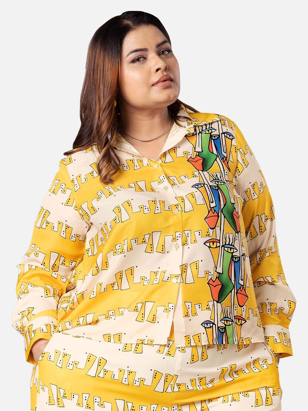 neofaa abstract printed spread collar casual shirt