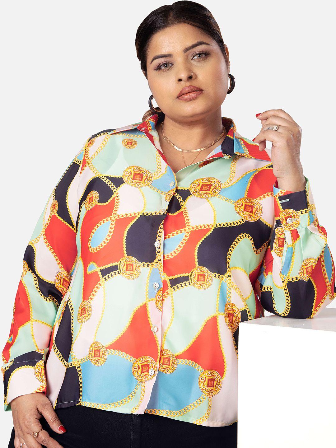 neofaa plus size abstract printed spread collar shirt