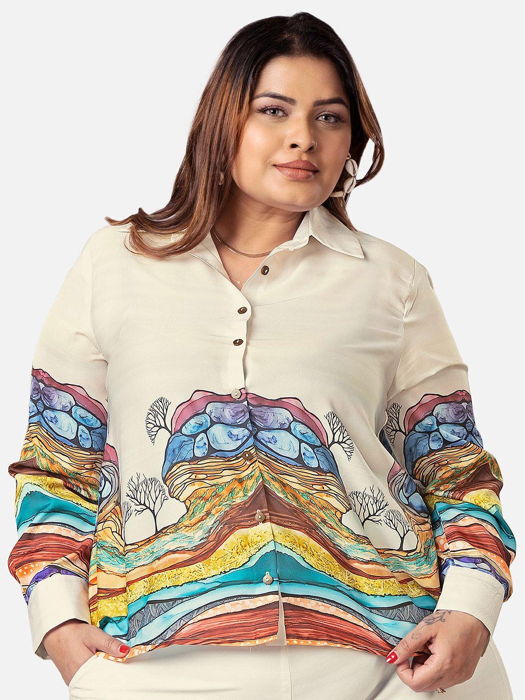 neofaa plus size abstract printed spread collar shirt