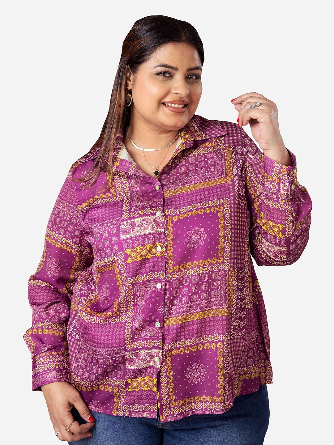 neofaa plus size ethnic printed spread collar shirt