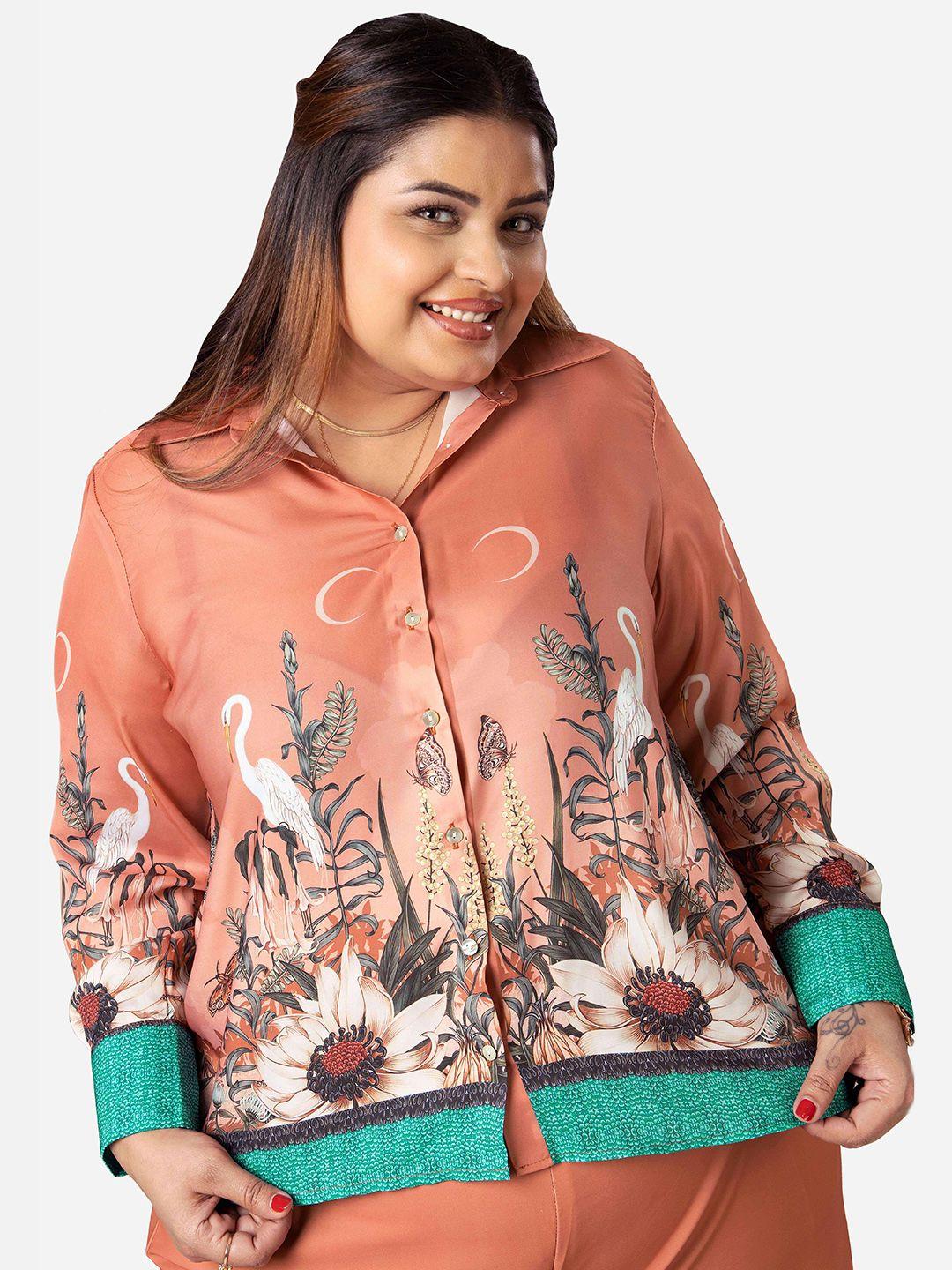 neofaa plus size floral printed spread collar casual shirt