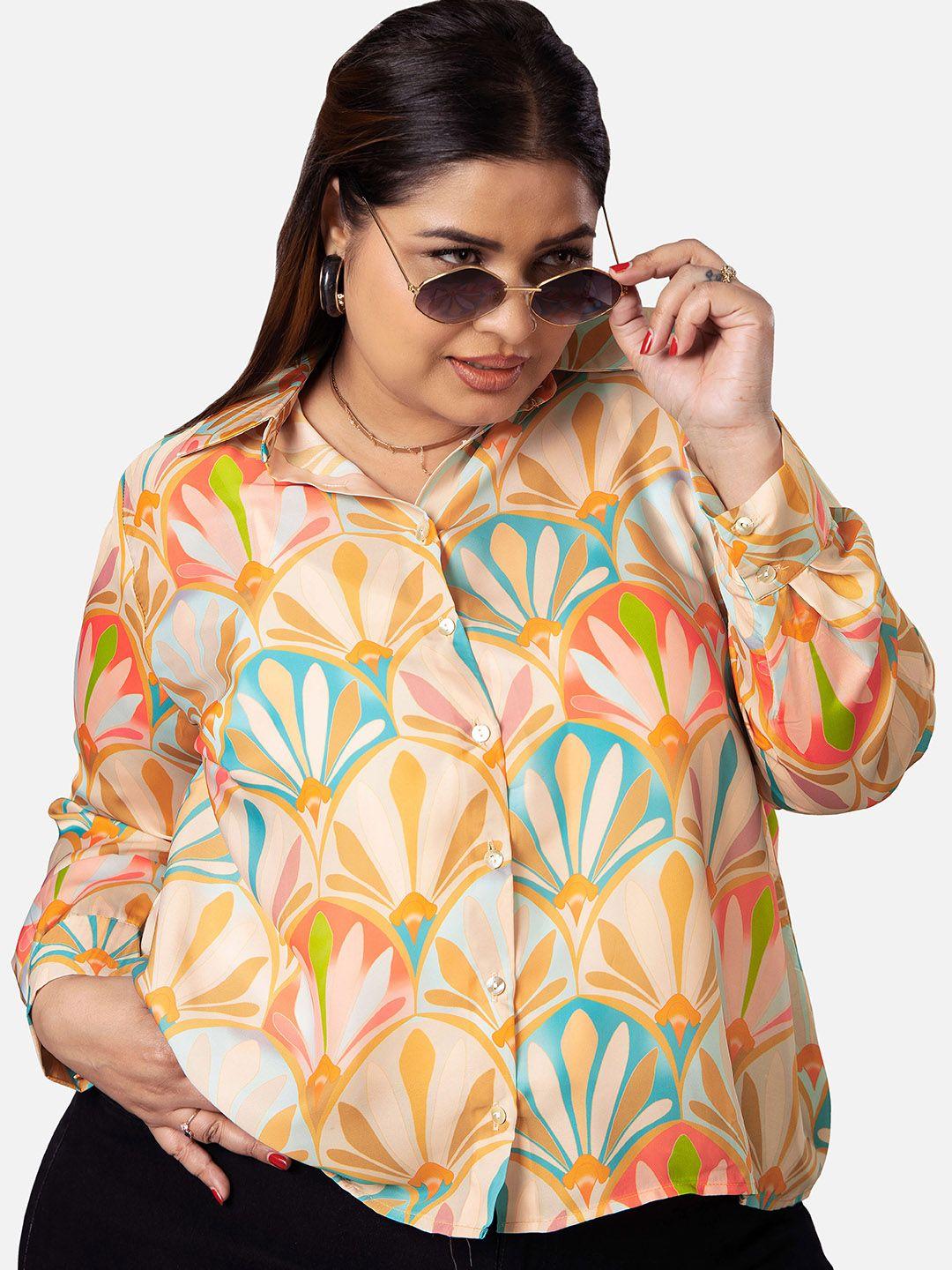 neofaa plus size floral printed spread collar casual shirt