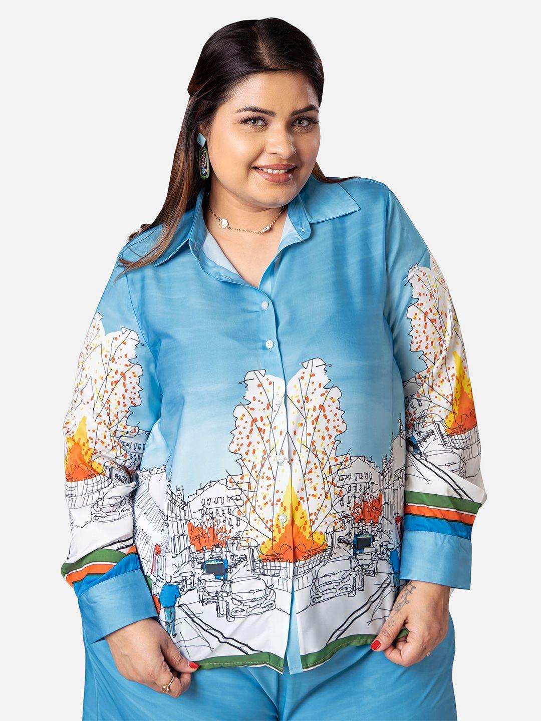 neofaa plus size graphic printed spread collar shirt