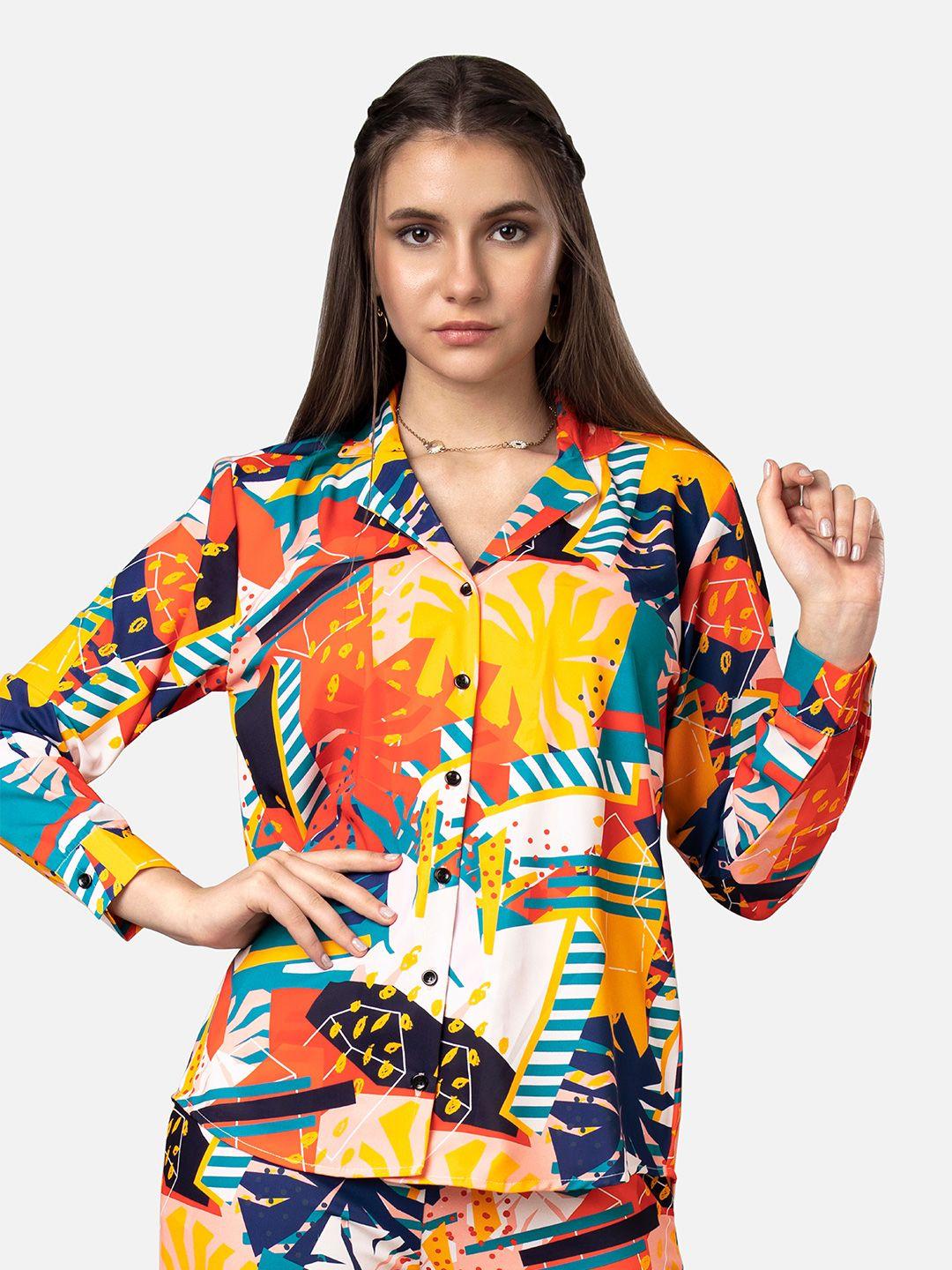 neofaa spread collar abstract printed casual shirt