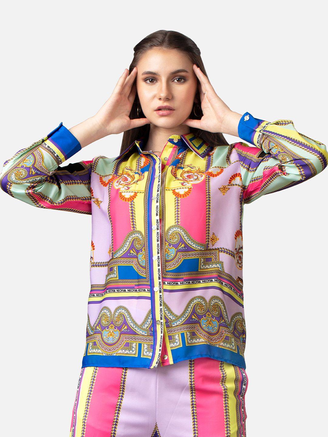 neofaa spread collar ethnic motifs printed casual shirt