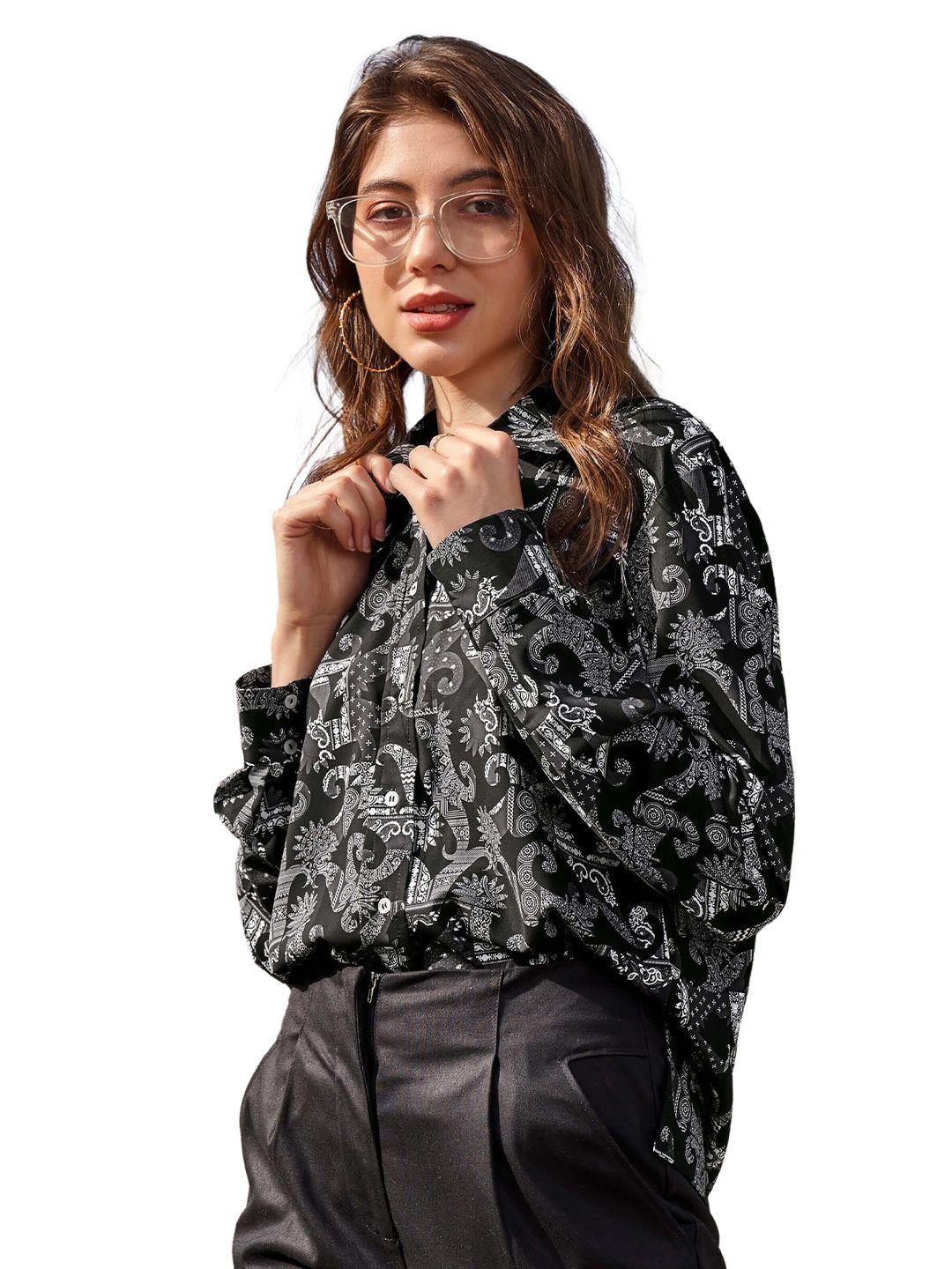 neofaa women black printed casual shirt
