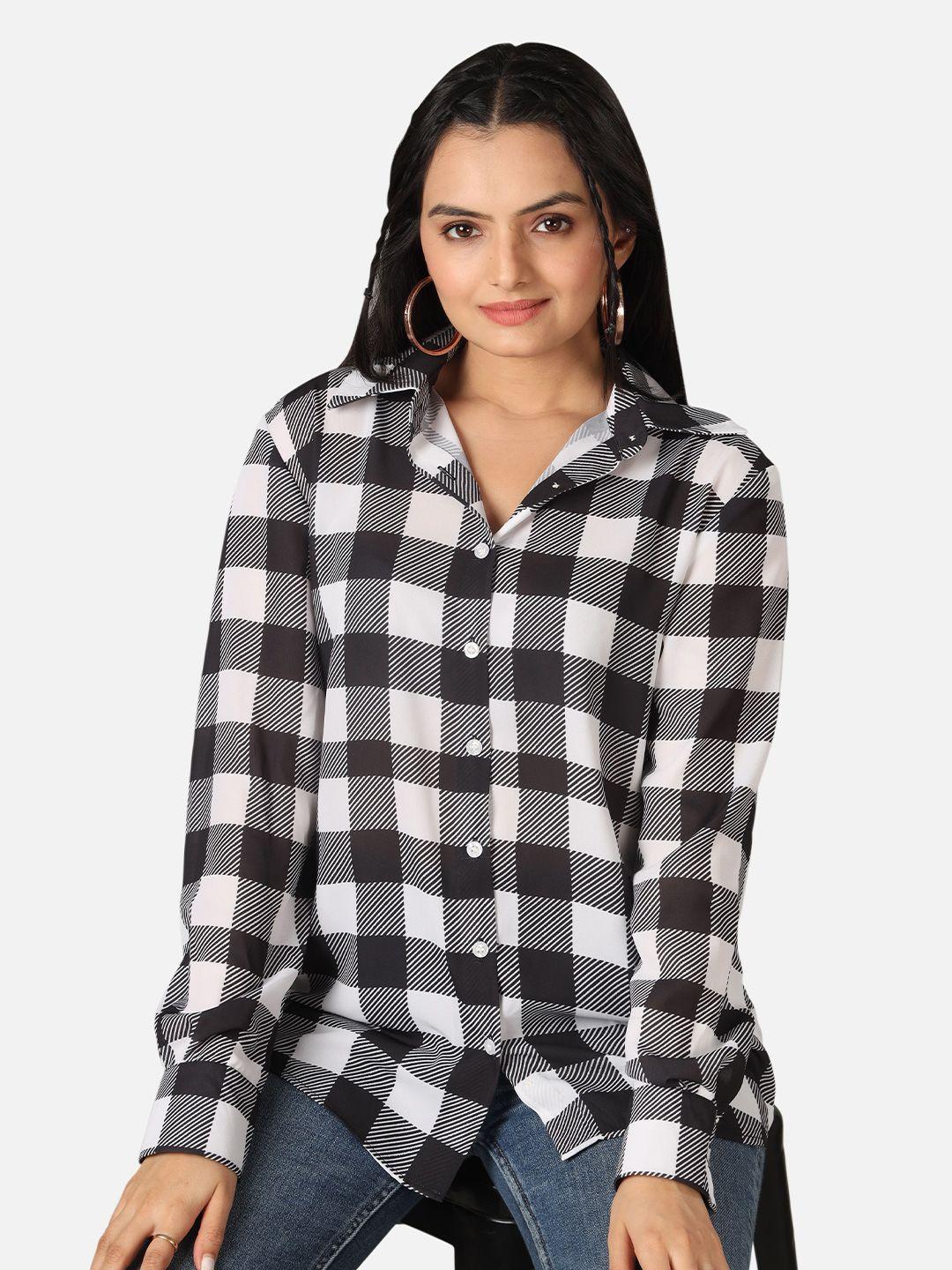 neofaa women custom buffalo checks semi sheer checked casual shirt