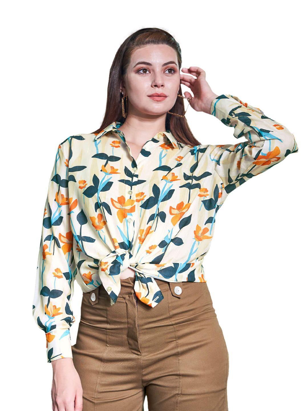 neofaa women green floral printed casual shirt