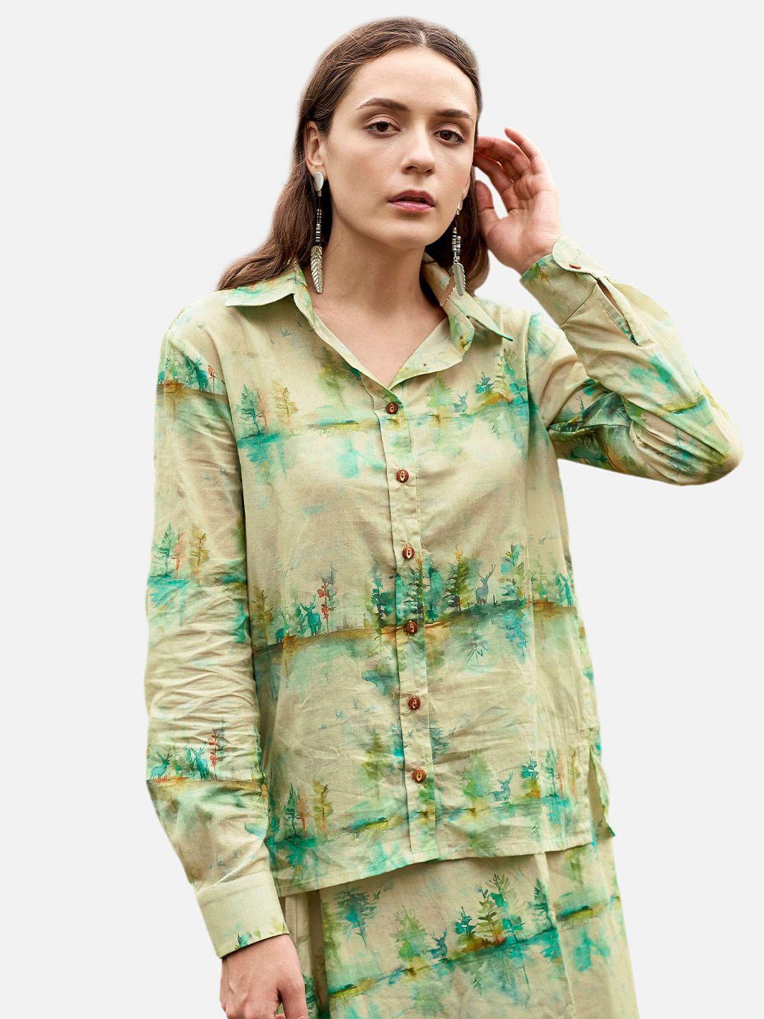 neofaa women green printed casual shirt