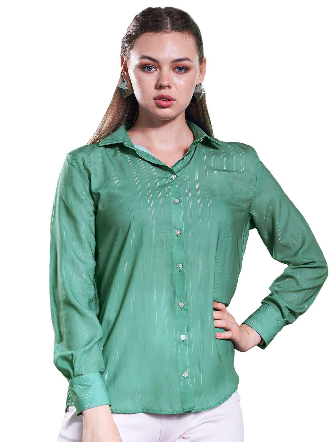 neofaa women green semi sheer regular fit casual shirt