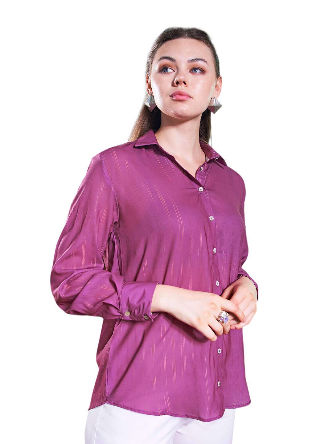 neofaa women magenta semi sheer casual shirt