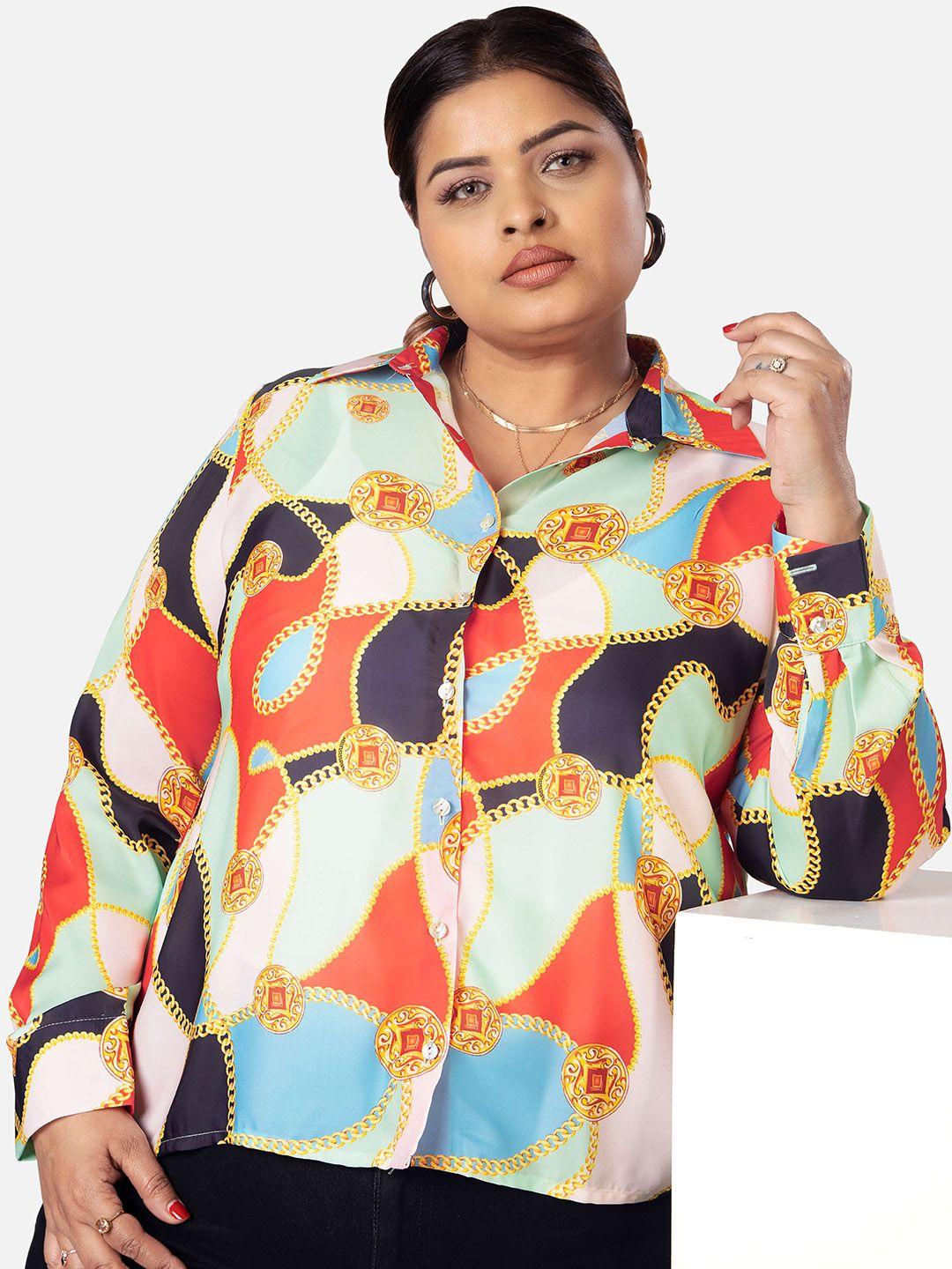 neofaa women orange floral opaque printed casual shirt