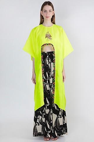 neon embroidered crop top with printed pants