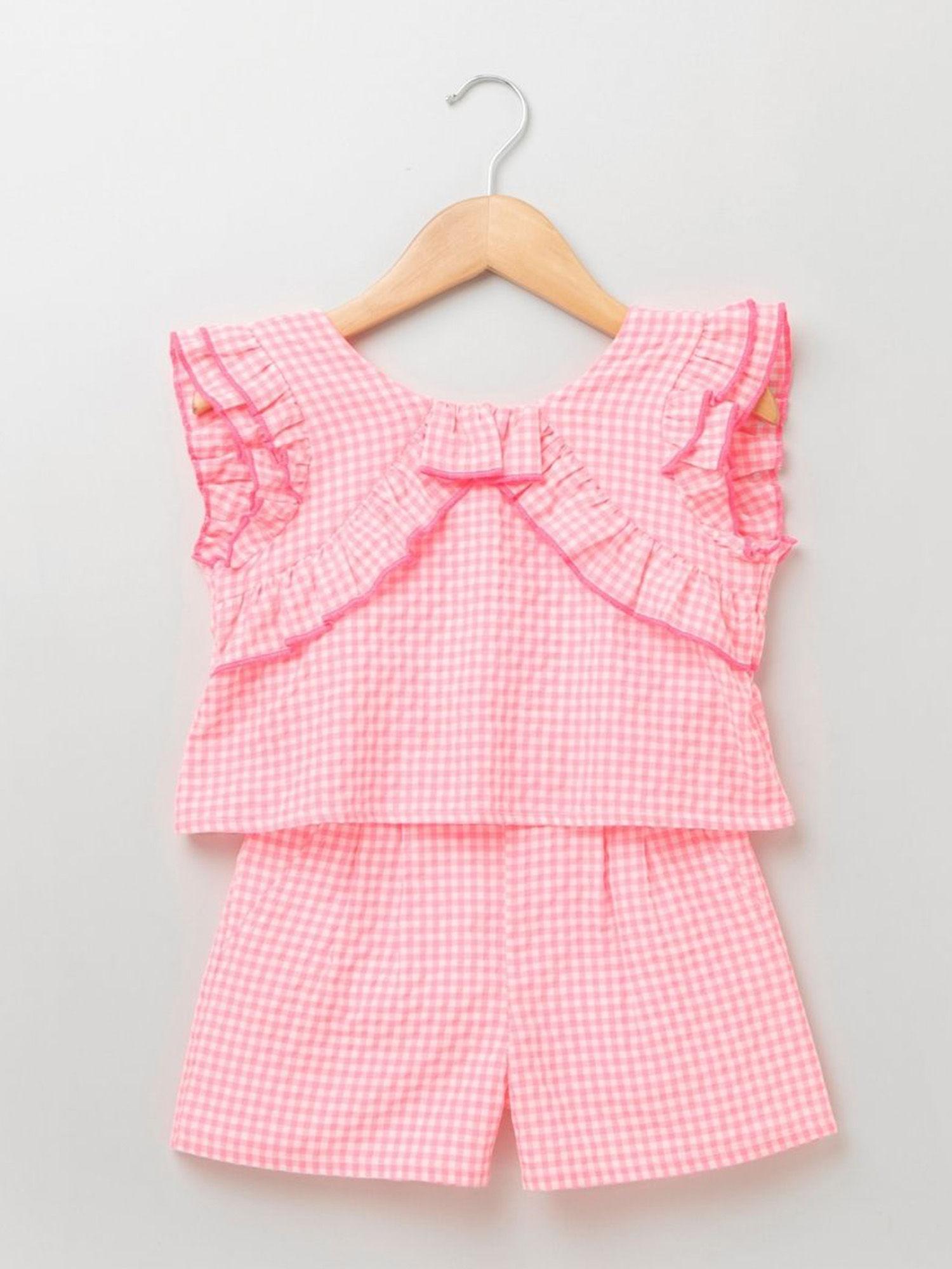 neon checks double layer flutter sleeves jumsuit - neon pink.