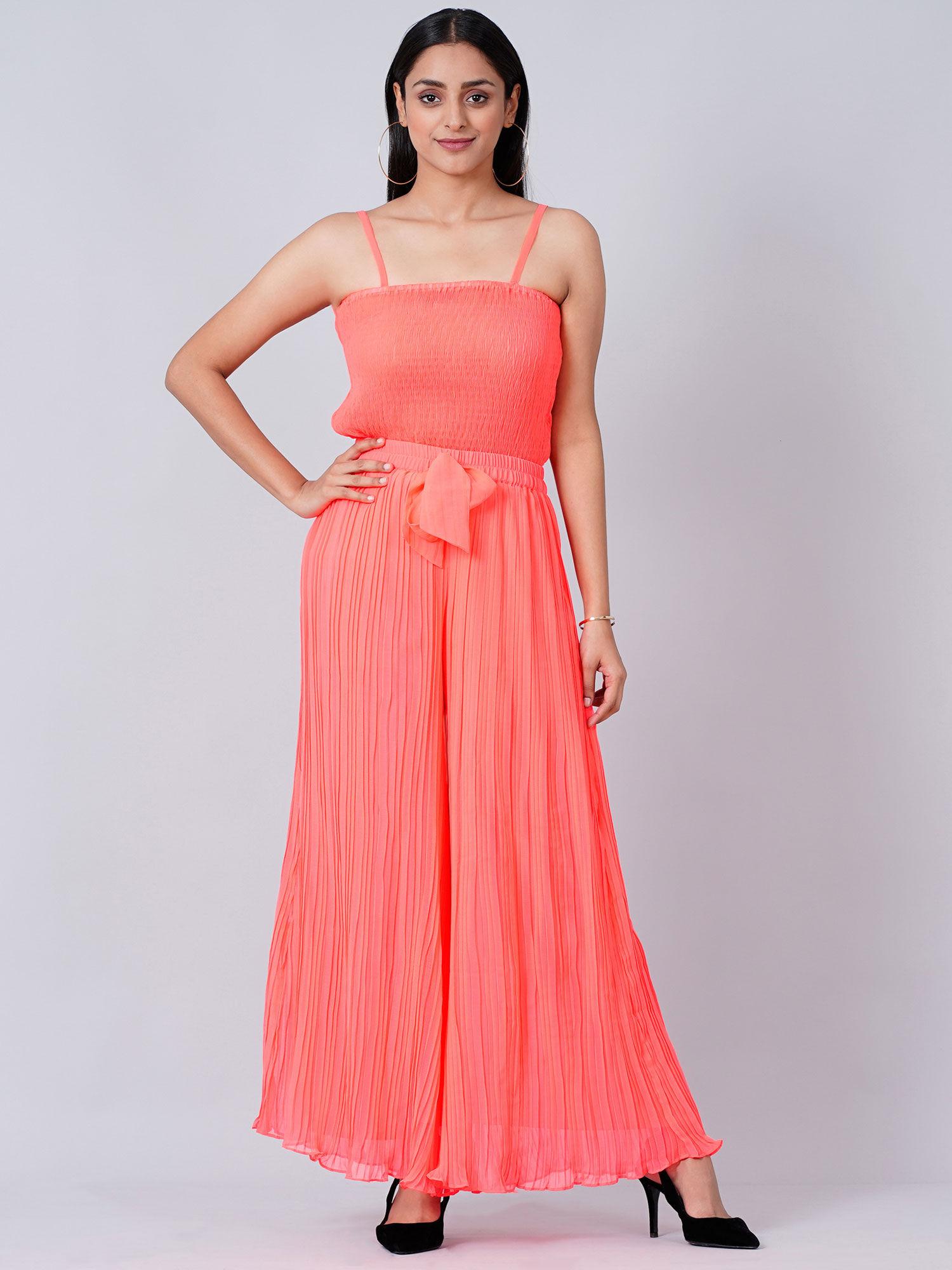 neon coral camisole and pleated palazzo (set of 2)